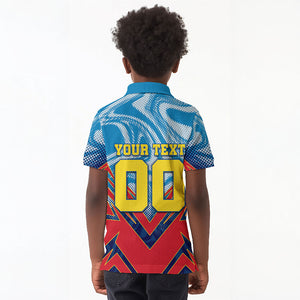 Personalized DR Congo Football Leopard Victory Kid Polo Shirt Congolese Soccer Comic Style
