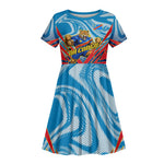 Personalized DR Congo Football Leopard Victory Kid Short Sleeve Dress Congolese Soccer Comic Style