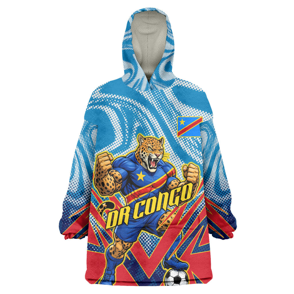Personalized DR Congo Football Leopard Victory Kid Wearable Blanket Hoodie Congolese Soccer Comic Style