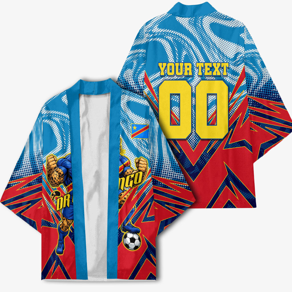 Personalized DR Congo Football Leopard Victory Kimono Congolese Soccer Comic Style
