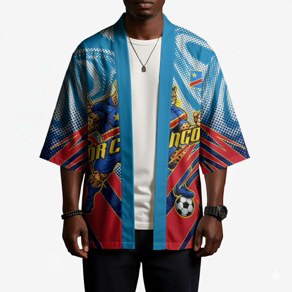 Personalized DR Congo Football Leopard Victory Kimono Congolese Soccer Comic Style