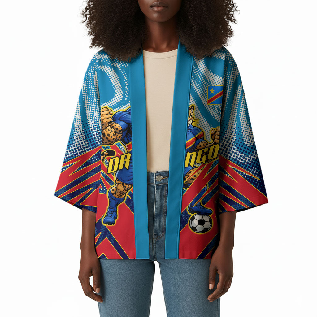 Personalized DR Congo Football Leopard Victory Kimono Congolese Soccer Comic Style