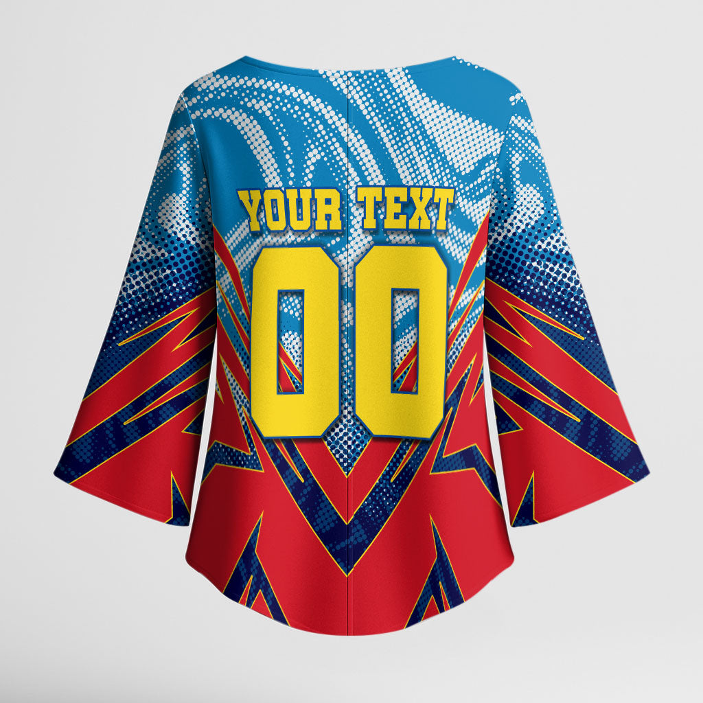 Personalized DR Congo Football Leopard Victory Kimono Sleeve Blouse Congolese Soccer Comic Style