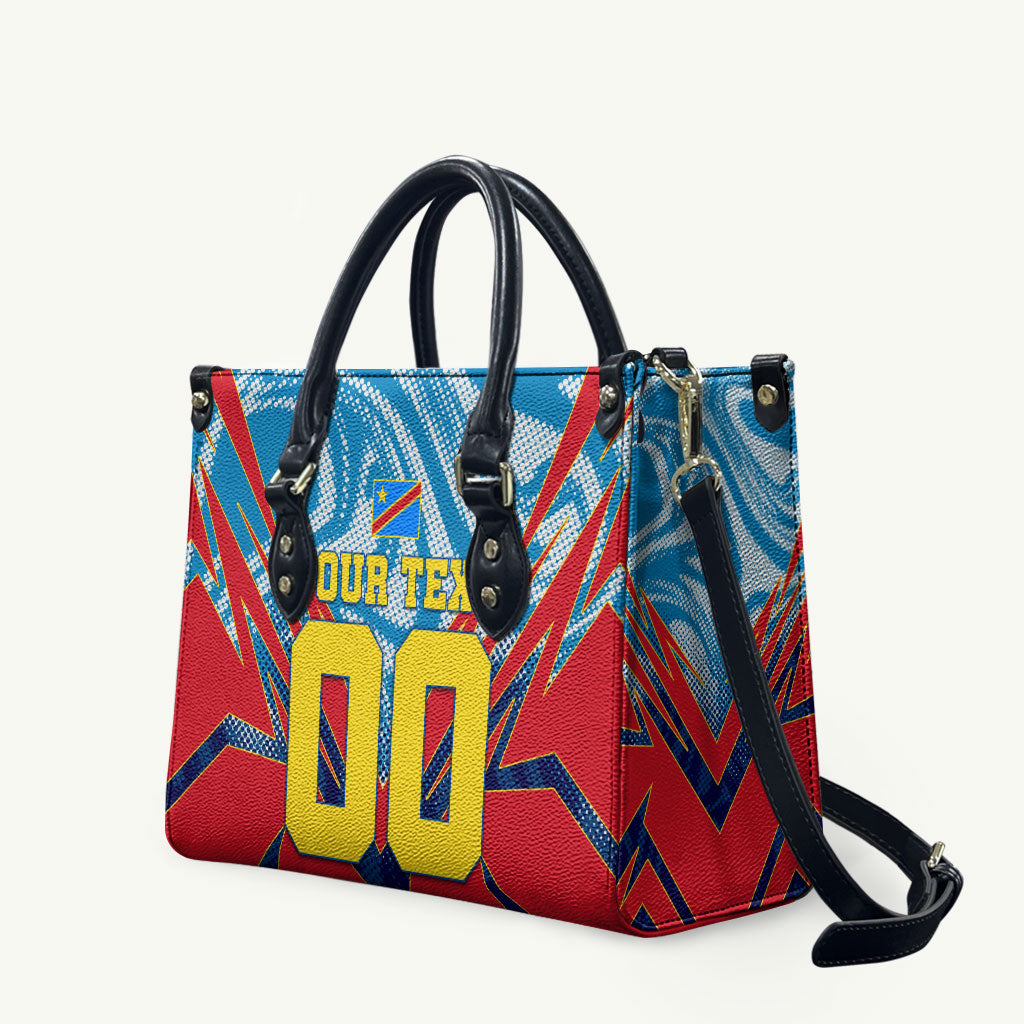 Personalized DR Congo Football Leopard Victory Leather Bag Congolese Soccer Comic Style