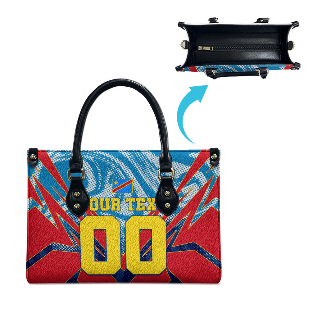 Personalized DR Congo Football Leopard Victory Leather Bag Congolese Soccer Comic Style