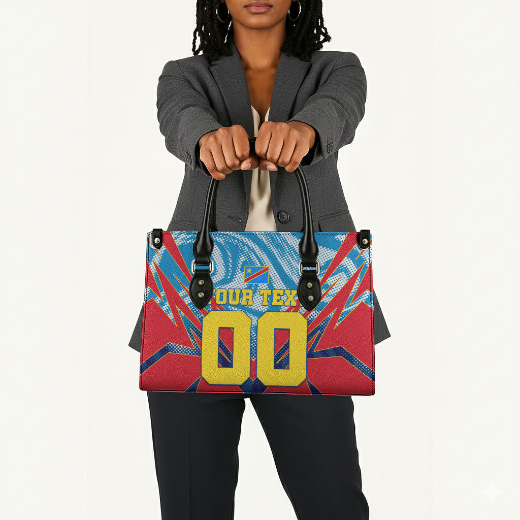 Personalized DR Congo Football Leopard Victory Leather Bag Congolese Soccer Comic Style