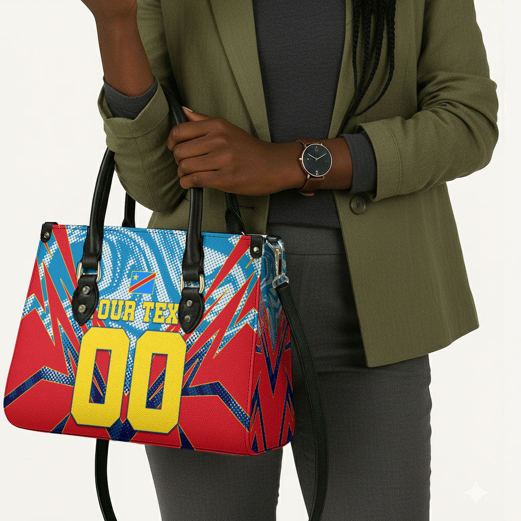 Personalized DR Congo Football Leopard Victory Leather Bag Congolese Soccer Comic Style