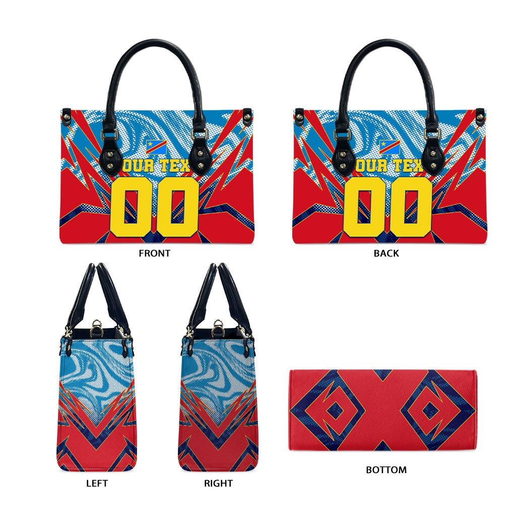 Personalized DR Congo Football Leopard Victory Leather Bag Congolese Soccer Comic Style