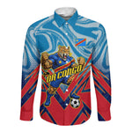 Personalized DR Congo Football Leopard Victory Long Sleeve Button Shirt Congolese Soccer Comic Style