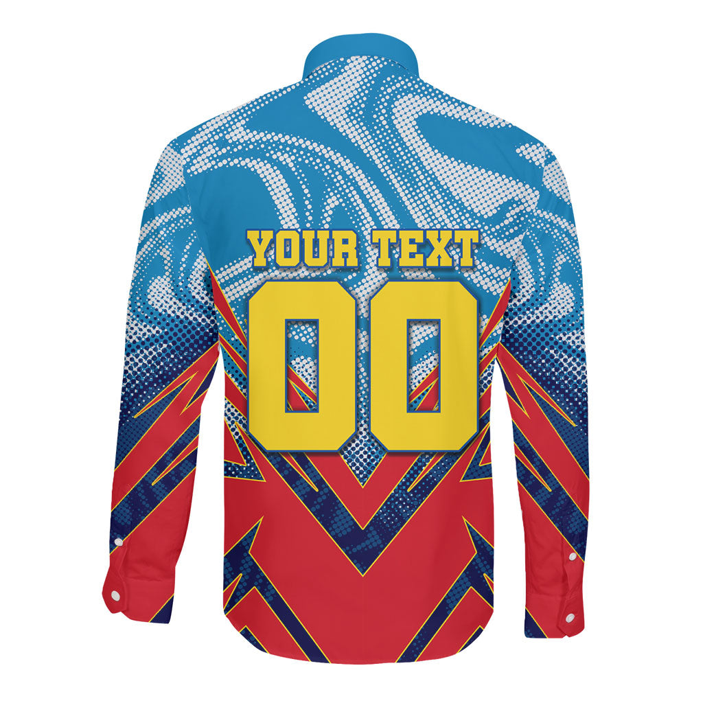 Personalized DR Congo Football Leopard Victory Long Sleeve Button Shirt Congolese Soccer Comic Style