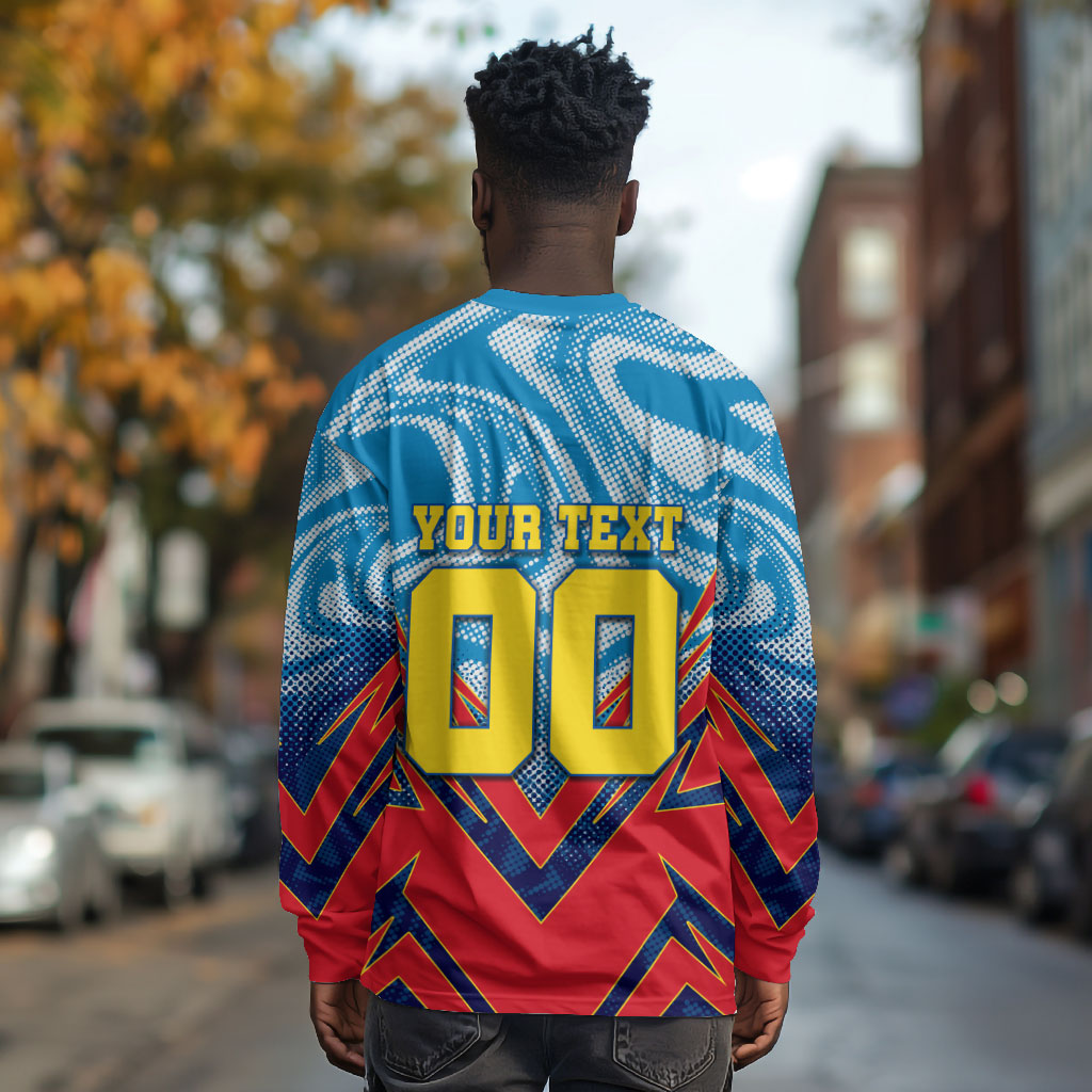 Personalized DR Congo Football Leopard Victory Long Sleeve Shirt Congolese Soccer Comic Style