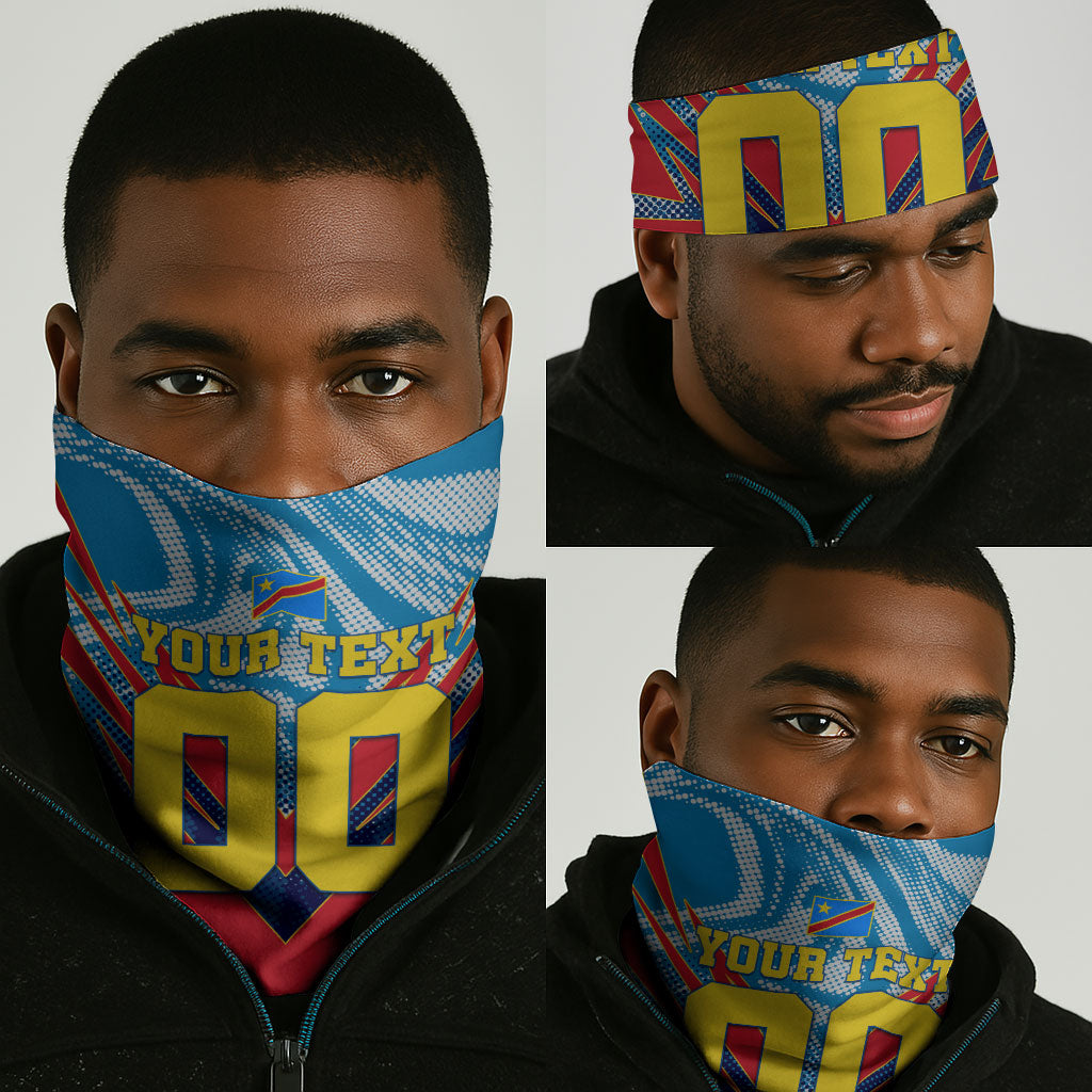 Personalized DR Congo Football Leopard Victory Neck Gaiter Congolese Soccer Comic Style
