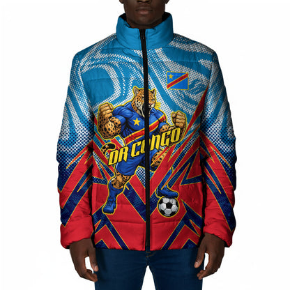 Personalized DR Congo Football Leopard Victory Padded Jacket Congolese Soccer Comic Style