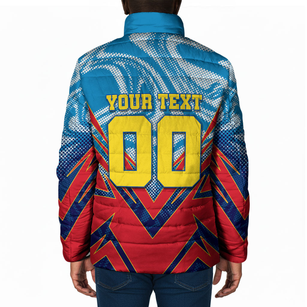 Personalized DR Congo Football Leopard Victory Padded Jacket Congolese Soccer Comic Style