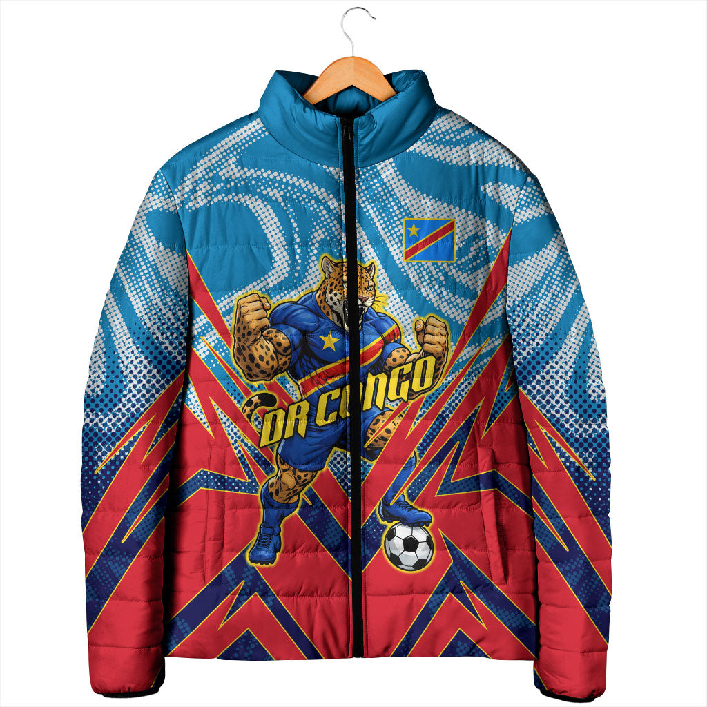 Personalized DR Congo Football Leopard Victory Padded Jacket Congolese Soccer Comic Style