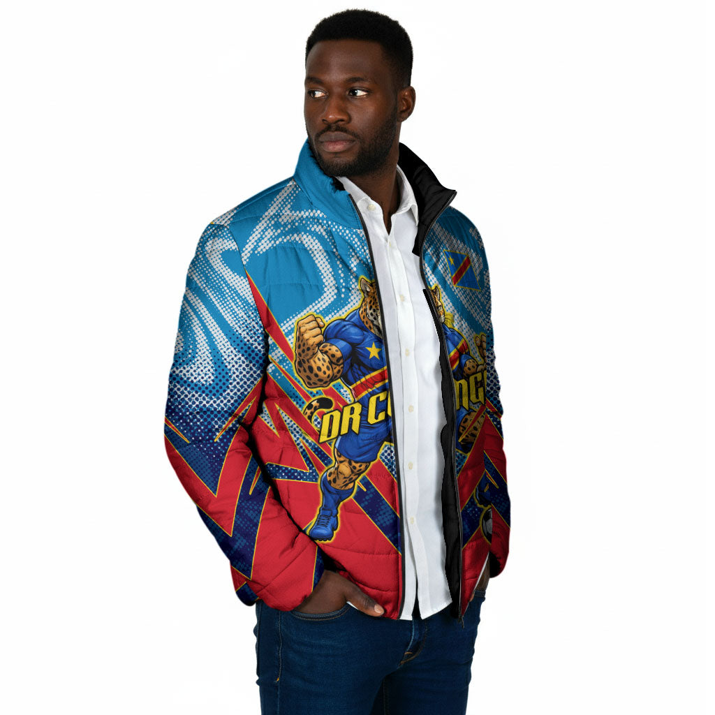 Personalized DR Congo Football Leopard Victory Padded Jacket Congolese Soccer Comic Style