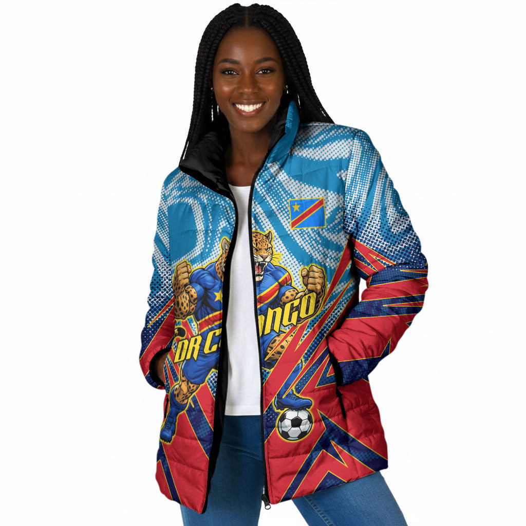 Personalized DR Congo Football Leopard Victory Padded Jacket Congolese Soccer Comic Style
