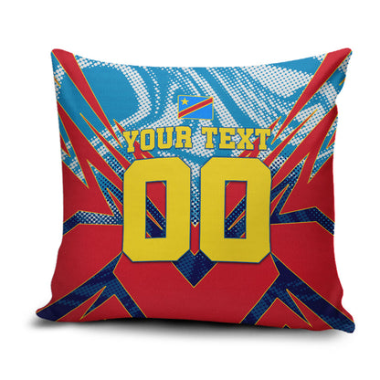 Personalized DR Congo Football Leopard Victory Pillow Cover Congolese Soccer Comic Style