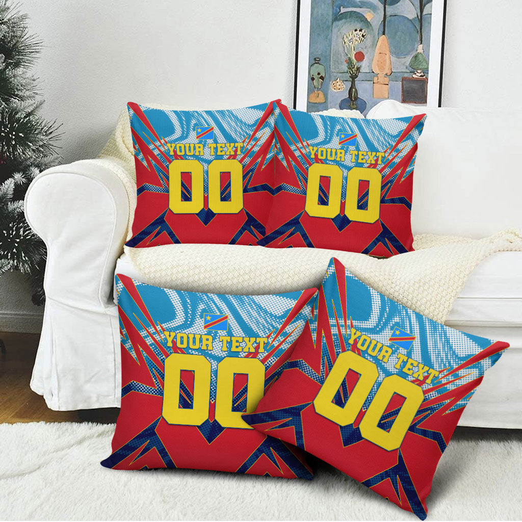 Personalized DR Congo Football Leopard Victory Pillow Cover Congolese Soccer Comic Style