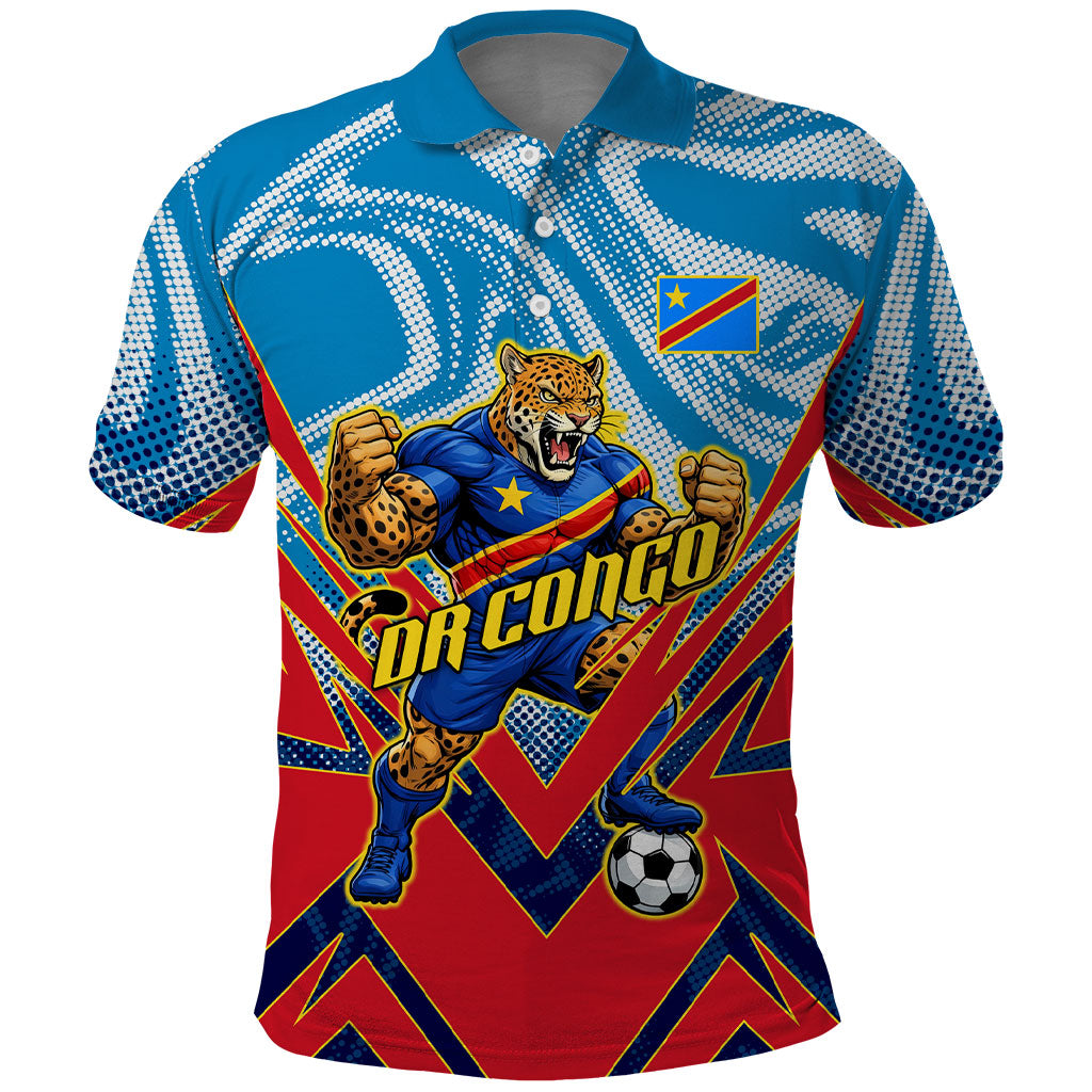 Personalized DR Congo Football Leopard Victory Polo Shirt Congolese Soccer Comic Style