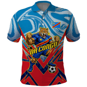 Personalized DR Congo Football Leopard Victory Polo Shirt Congolese Soccer Comic Style