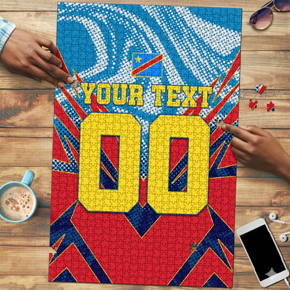 Personalized DR Congo Football Leopard Victory Puzzle Congolese Soccer Comic Style