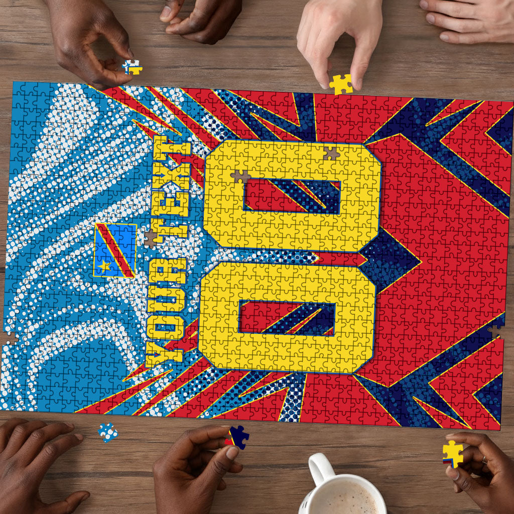 Personalized DR Congo Football Leopard Victory Puzzle Congolese Soccer Comic Style