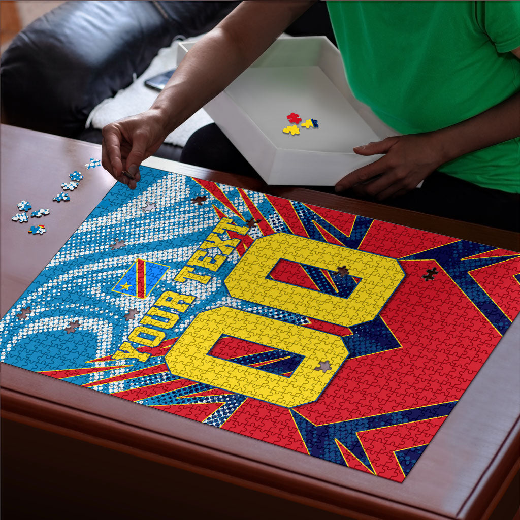 Personalized DR Congo Football Leopard Victory Puzzle Congolese Soccer Comic Style