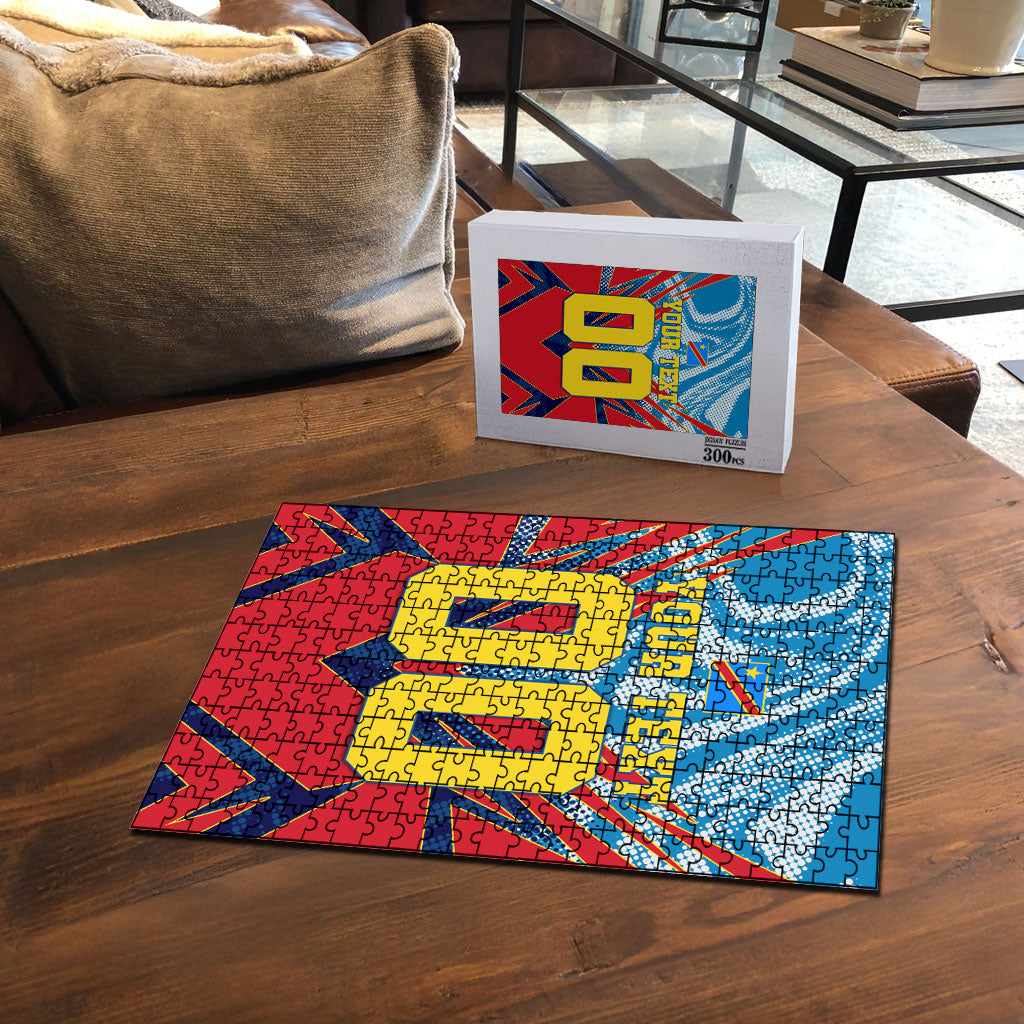 Personalized DR Congo Football Leopard Victory Puzzle Congolese Soccer Comic Style