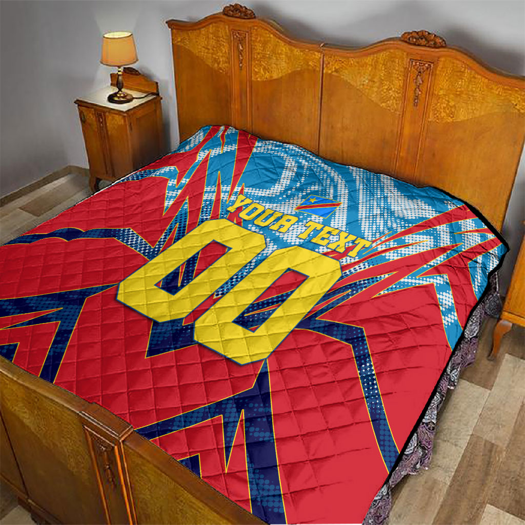 Personalized DR Congo Football Leopard Victory Quilt Congolese Soccer Comic Style