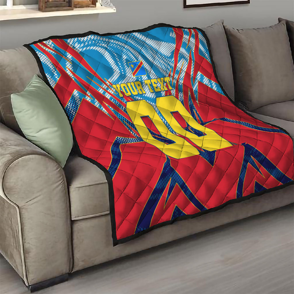 Personalized DR Congo Football Leopard Victory Quilt Congolese Soccer Comic Style