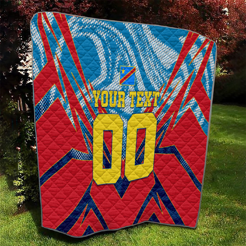 Personalized DR Congo Football Leopard Victory Quilt Congolese Soccer Comic Style