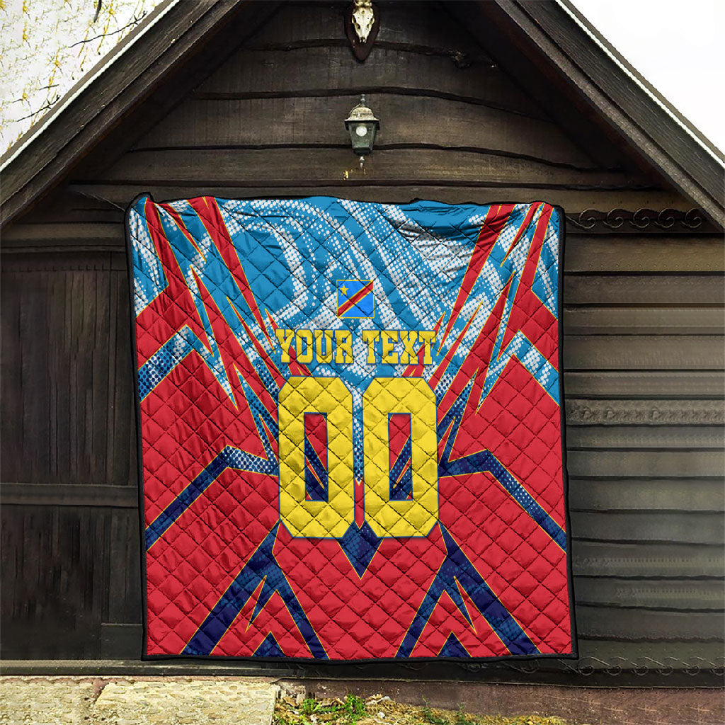 Personalized DR Congo Football Leopard Victory Quilt Congolese Soccer Comic Style