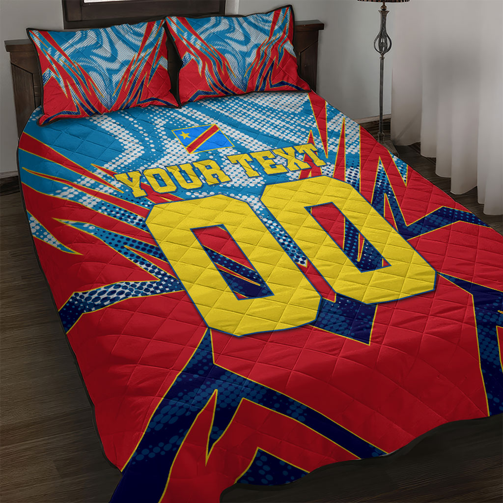 Personalized DR Congo Football Leopard Victory Quilt Bed Set Congolese Soccer Comic Style