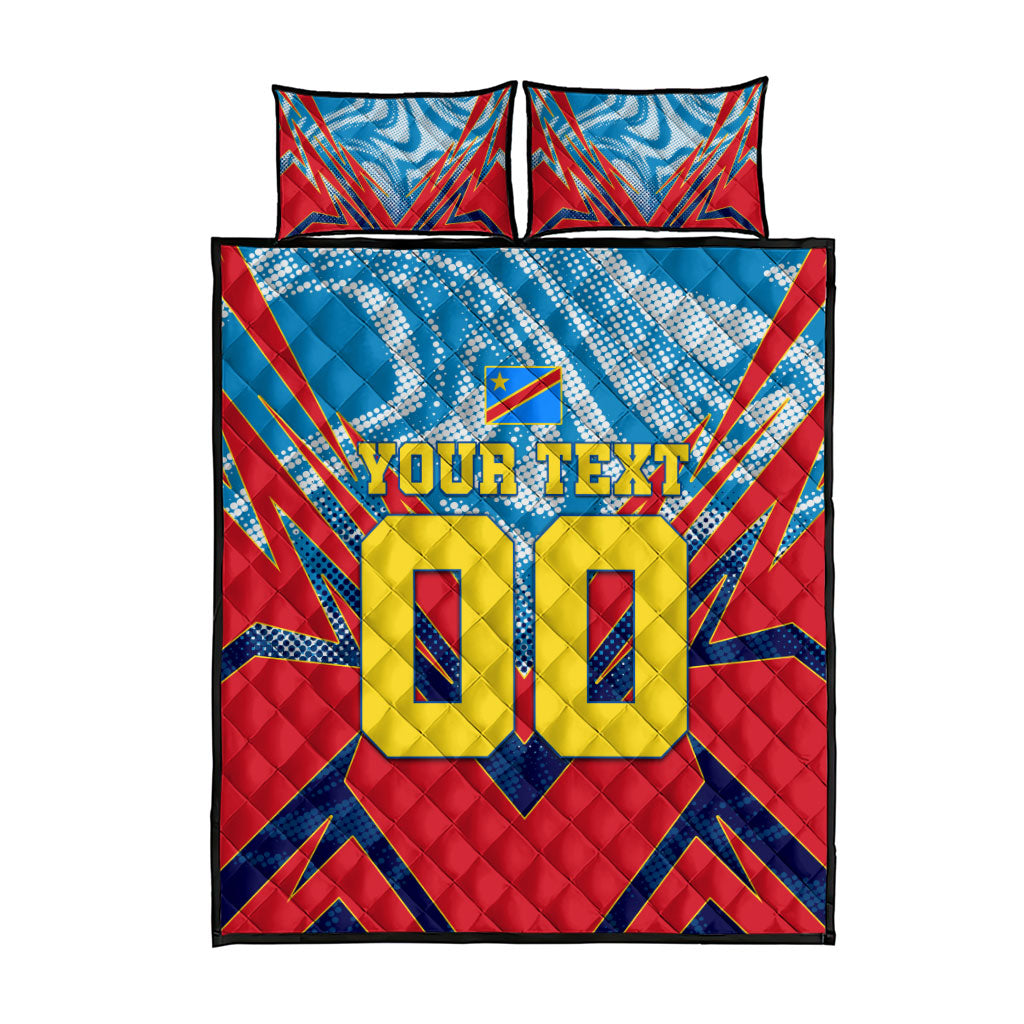 Personalized DR Congo Football Leopard Victory Quilt Bed Set Congolese Soccer Comic Style