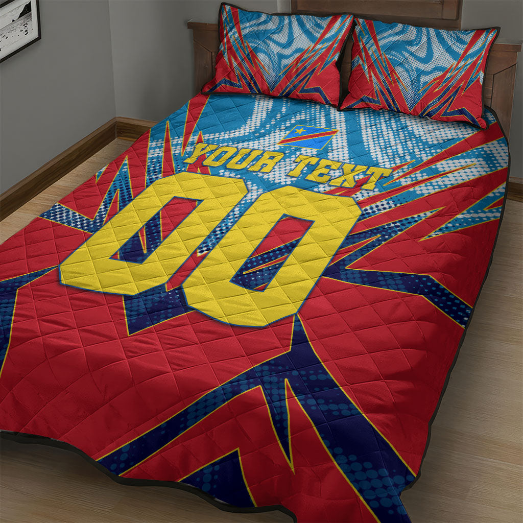 Personalized DR Congo Football Leopard Victory Quilt Bed Set Congolese Soccer Comic Style