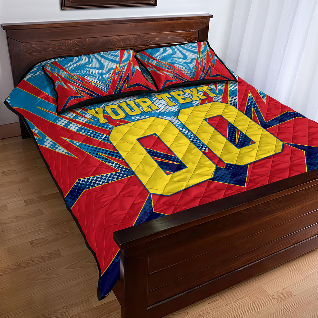 Personalized DR Congo Football Leopard Victory Quilt Bed Set Congolese Soccer Comic Style