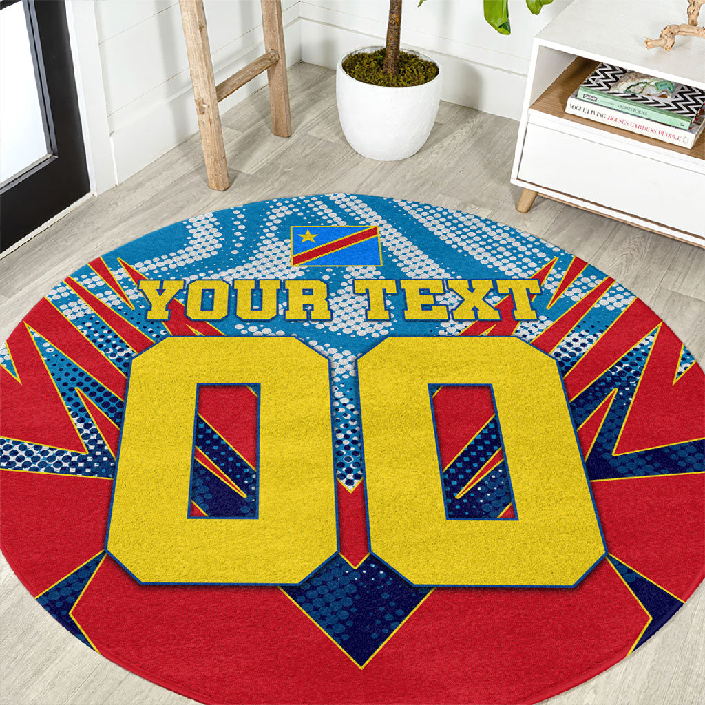 Personalized DR Congo Football Leopard Victory Round Carpet Congolese Soccer Comic Style