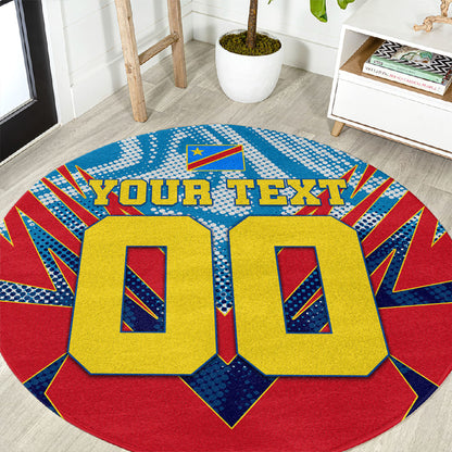 Personalized DR Congo Football Leopard Victory Round Carpet Congolese Soccer Comic Style