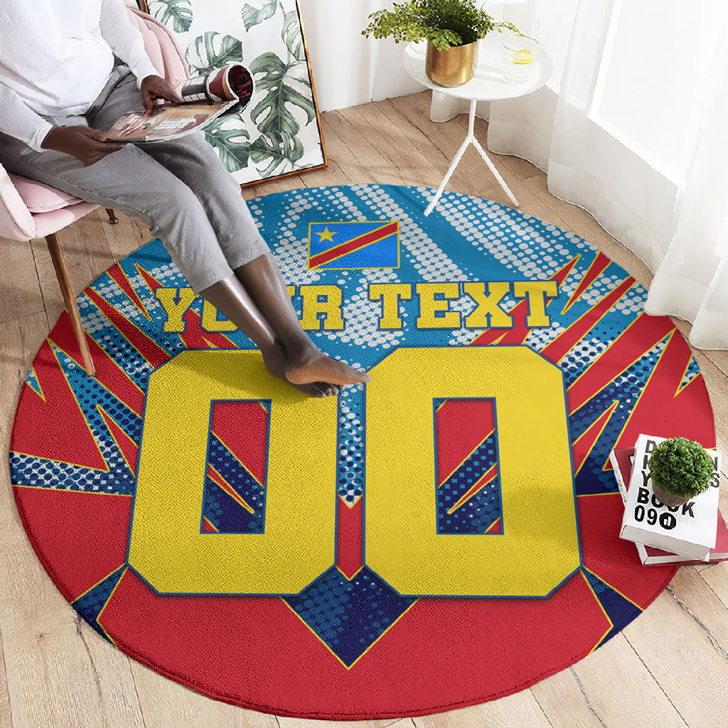 Personalized DR Congo Football Leopard Victory Round Carpet Congolese Soccer Comic Style