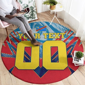 Personalized DR Congo Football Leopard Victory Round Carpet Congolese Soccer Comic Style