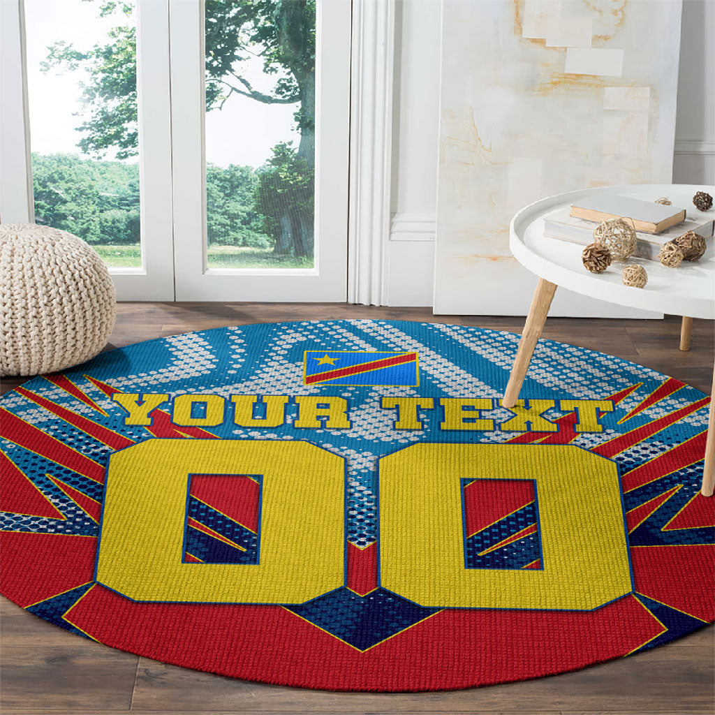 Personalized DR Congo Football Leopard Victory Round Carpet Congolese Soccer Comic Style