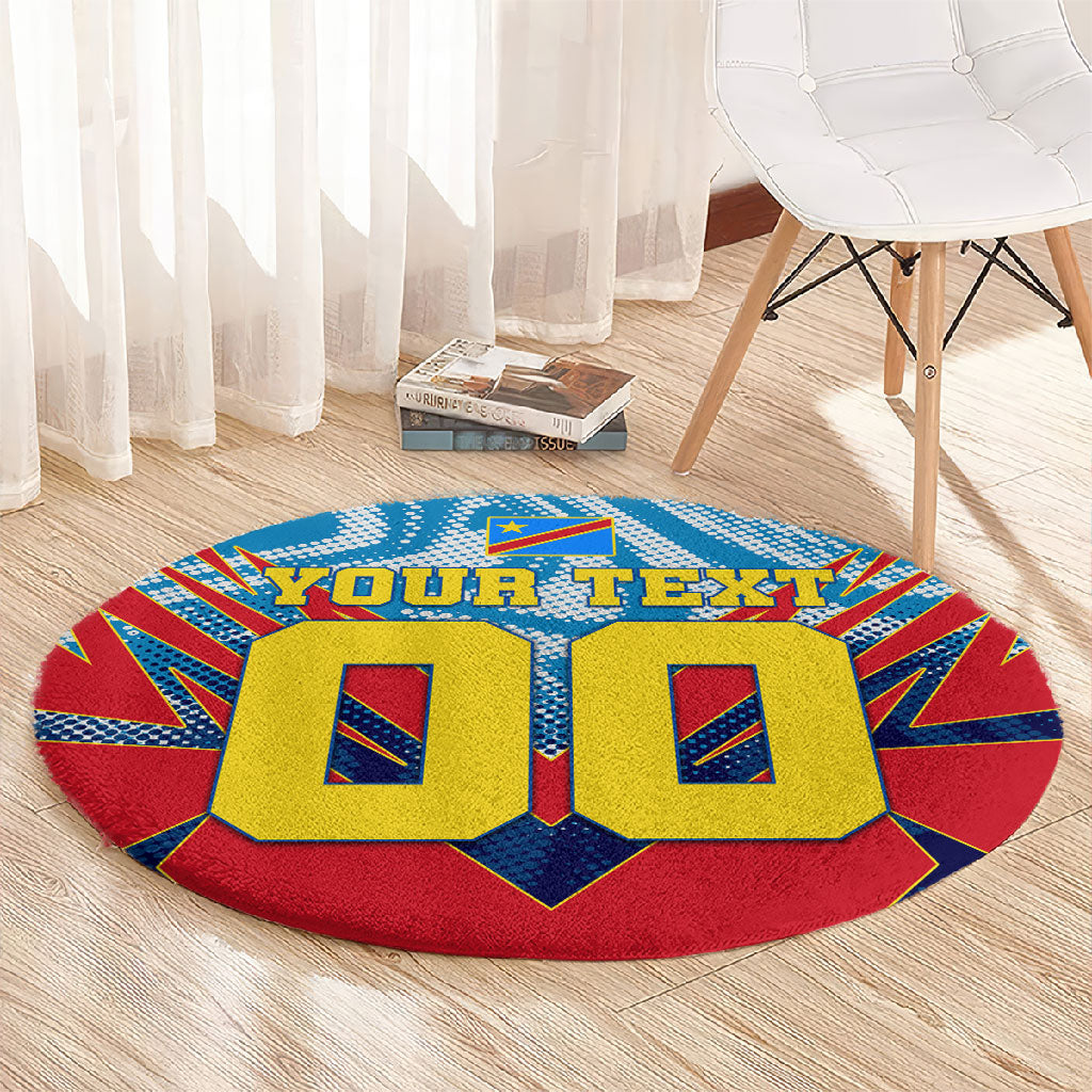 Personalized DR Congo Football Leopard Victory Round Carpet Congolese Soccer Comic Style