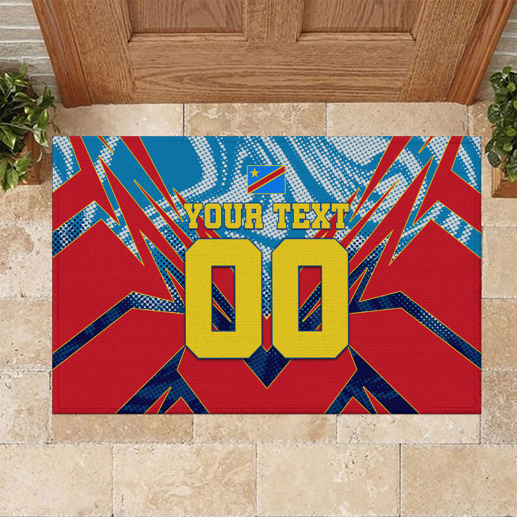 Personalized DR Congo Football Leopard Victory Rubber Doormat Congolese Soccer Comic Style