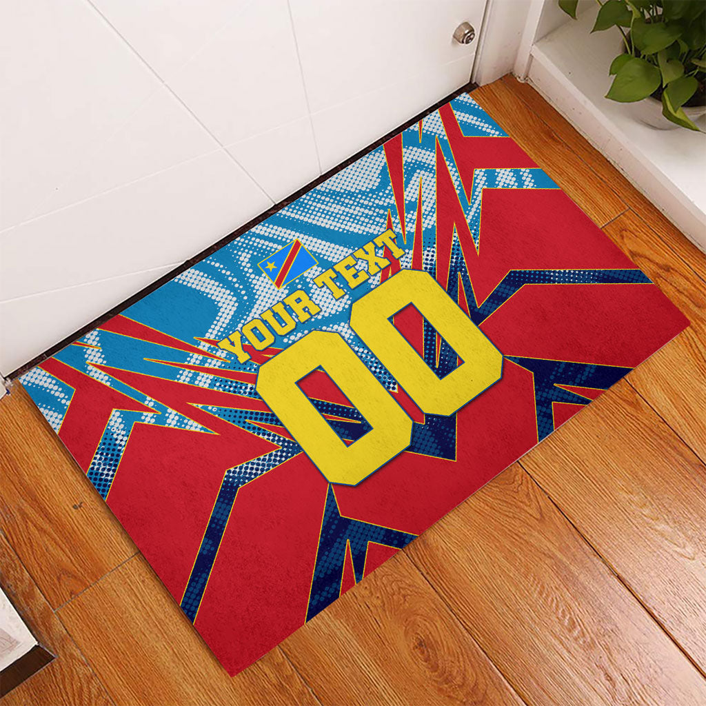 Personalized DR Congo Football Leopard Victory Rubber Doormat Congolese Soccer Comic Style