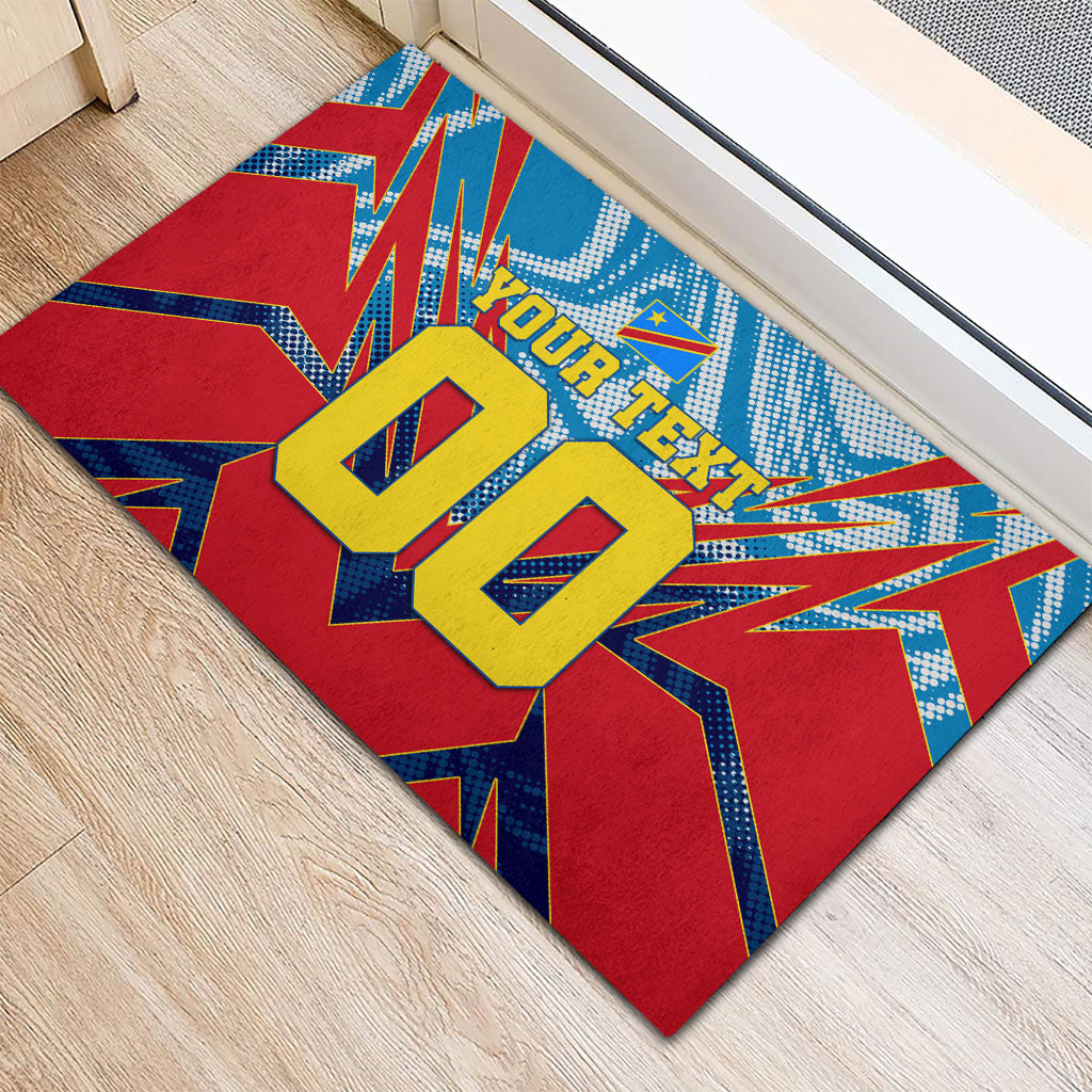 Personalized DR Congo Football Leopard Victory Rubber Doormat Congolese Soccer Comic Style