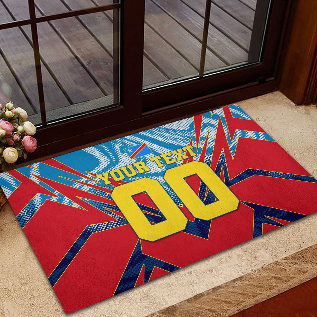 Personalized DR Congo Football Leopard Victory Rubber Doormat Congolese Soccer Comic Style