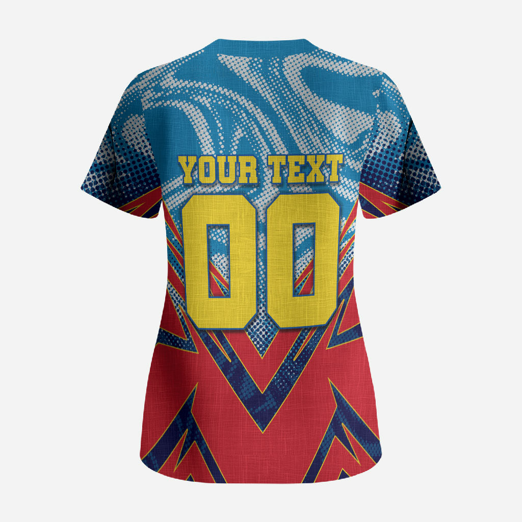 Personalized DR Congo Football Leopard Victory Scrub Top Congolese Soccer Comic Style