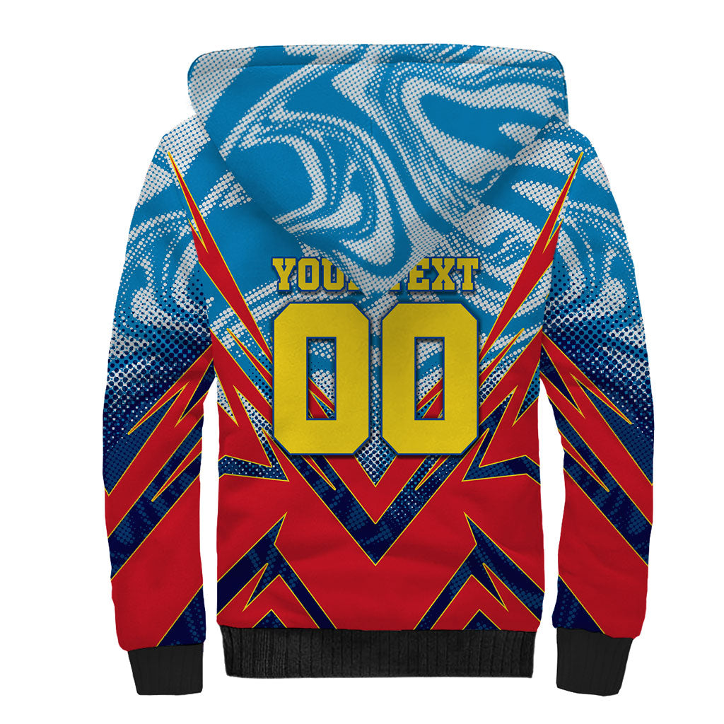 Personalized DR Congo Football Leopard Victory Sherpa Hoodie Congolese Soccer Comic Style