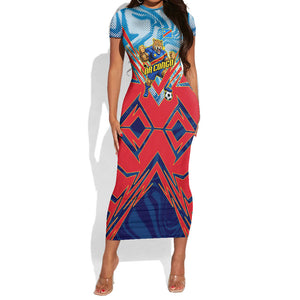 Personalized DR Congo Football Leopard Victory Short Sleeve Bodycon Dress Congolese Soccer Comic Style